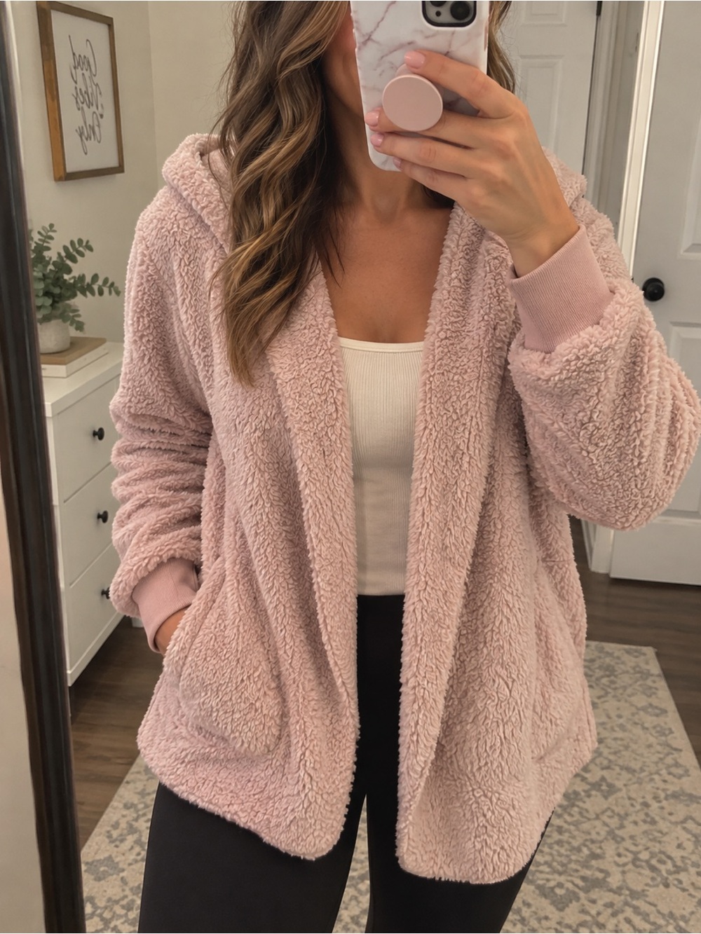 No Boundaries Pink Fuzzy Hooded Cardigan Jacket Size L 11-13 Cozy Plush
